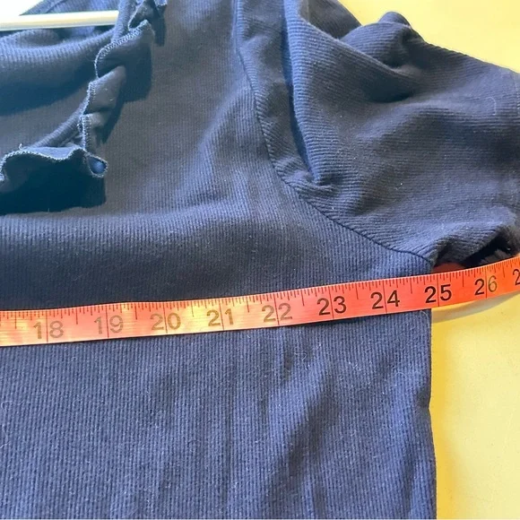 Ralph Lauren Navy Blue Ruffled Scoop Neck Ribbed Short Sleeve Cotton Shirt, 1X - Picture 6 of 6
